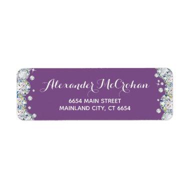 Purple and Silver Diamond Glitter Return Address Label