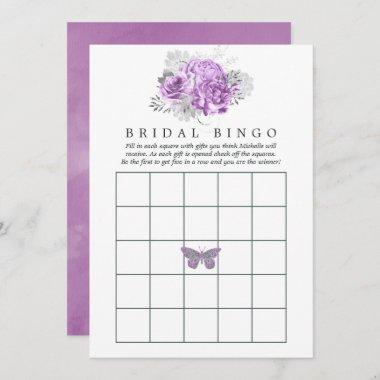 Purple and Silver Floral Vintage Bridal Bingo Invitations