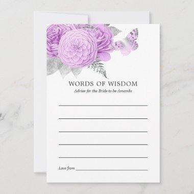 Purple and Silver Floral Vintage Bridal Shower Advice Card