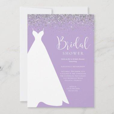 Purple and Silver Glitter Bridal Shower Invitations