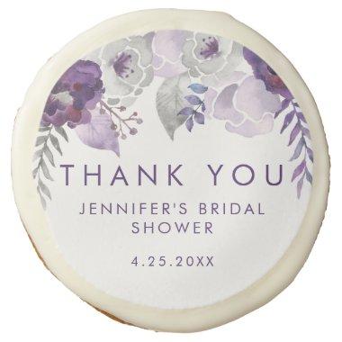 Purple and Silver Watercolor Floral Bridal Shower Sugar Cookie