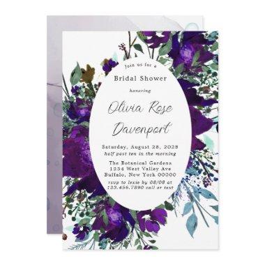 Purple and Teal Botanical Floral Bridal Shower Invitations