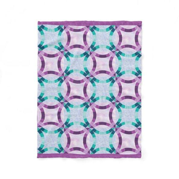 Purple and Teal Wedding Ring Quilt Design Fleece Blanket