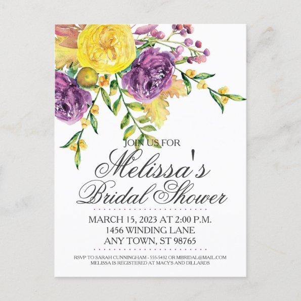 Purple and Yellow Floral Bridal Shower Invitation PostInvitations