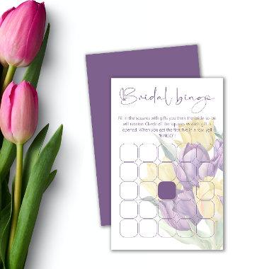 Purple and yellow tulips bridal shower bingo game