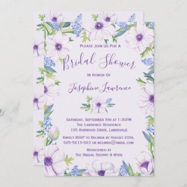 Purple Anemone Hyacinth Spring Bridal Shower Invitations