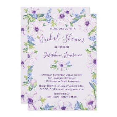 Purple Anemone Hyacinth Spring Bridal Shower Invitations