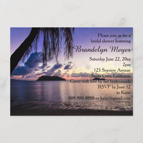 Purple Beach Sunset Bridal Shower Invitations