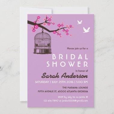 Purple Bird Cage Floral Bridal Shower Invitations