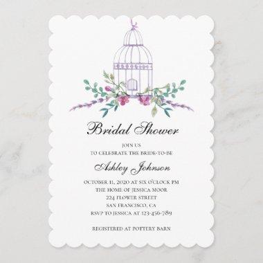 Purple birdcage bridal shower Invitations. Flowers Invitations