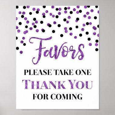 Purple Black Confetti Favors Baby Shower Sign