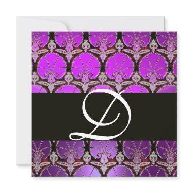 PURPLE BLACK DAMASK CARNATIONS MONOGRAM