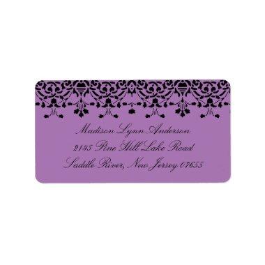 Purple/Black Damask Lace Return Address Label