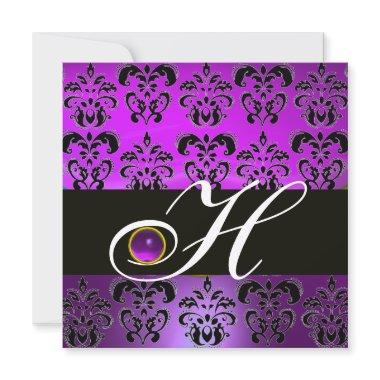 PURPLE BLACK DAMASK MONOGRAM AMETHYST Invitations