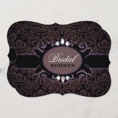 purple black damask victorian gothic bridal shower Invitations