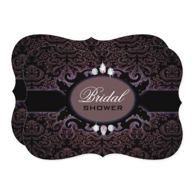 purple black damask victorian gothic bridal shower Invitations