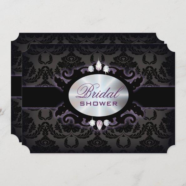 purple black damask victorian gothic bridal shower Invitations