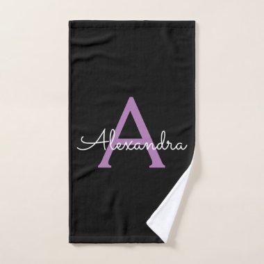 Purple Black Girly Script Monogram Name Hand Towel