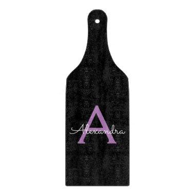 Purple Black Script Girly Monogram Name Cutting Board