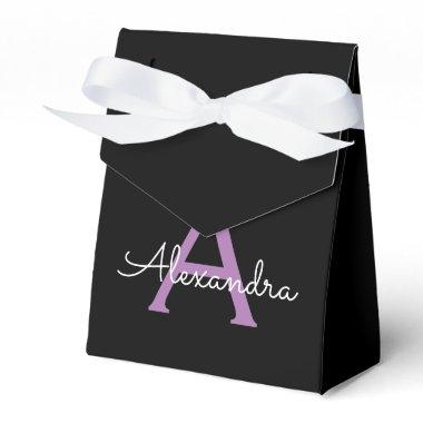 Purple Black Script Girly Monogram Name Favor Boxes