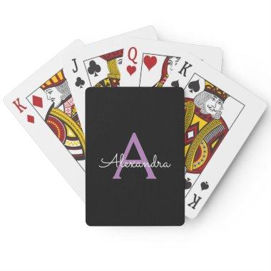 Purple Black Script Girly Monogram Name Poker