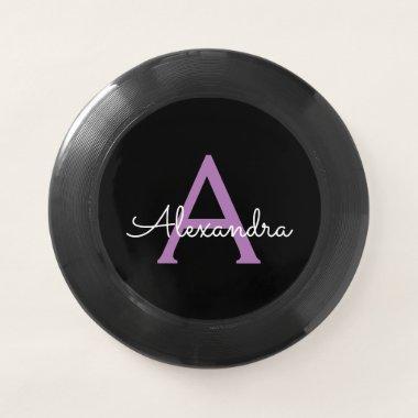 Purple Black Script Girly Monogram Name Wham-O Frisbee
