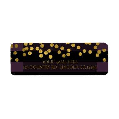 Purple & Black Stripes Gold Faux Foil Dots Label