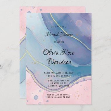 Purple Blue and Pink Alcohol Ink Bridal Shower Invitations