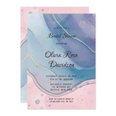 Purple Blue and Pink Alcohol Ink Bridal Shower Invitations