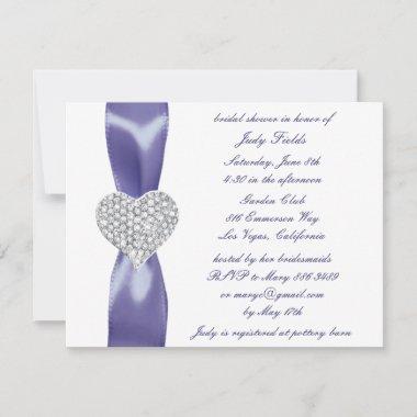 Purple Blue Diamond Heart Bridal Shower Invitations