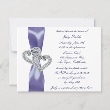Purple Blue Diamond Hearts Bridal Shower Invitations