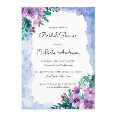 Purple Blue Floral Watercolor Bridal Shower Invitations