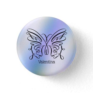Purple Blue Holographic Butterfly Monogram Name Button