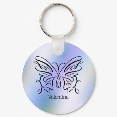 Purple Blue Holographic Butterfly Monogram Name Keychain