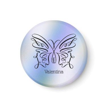 Purple Blue Holographic Butterfly Monogram Name Magnet