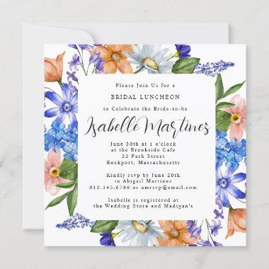 Purple Blue Pink Floral Bridal Luncheon Shower Invitations