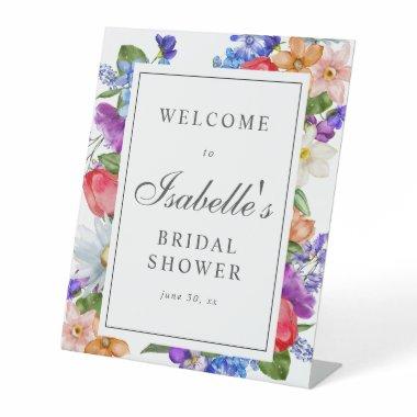 Purple Blue Red Wildflower Bridal Shower Welcome Pedestal Sign