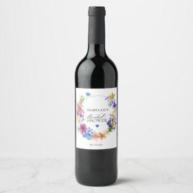 Purple Blue Red Wildflower Bridal Shower Wine Label