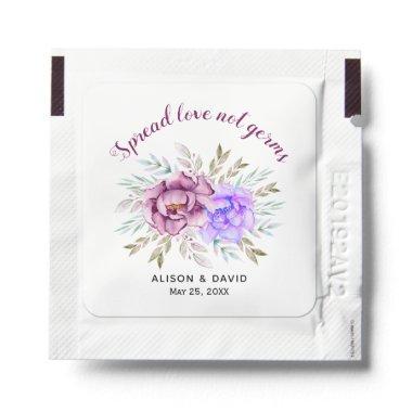 Purple, blue watercolor flowers floral wedding hand sanitizer packet