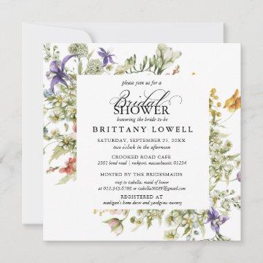 Purple Blue Watercolor Wildflowers Bridal Shower Invitations