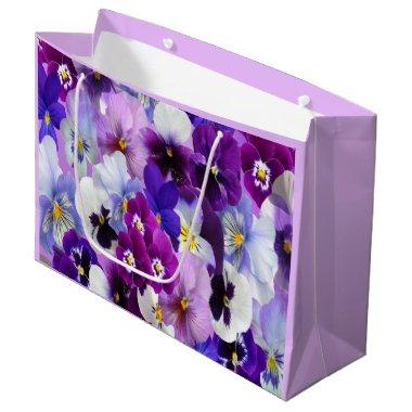 Purple Blue White Pansy Floral Flower Brirthday Large Gift Bag