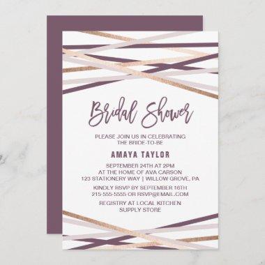 Purple Blush and Rose Gold Streamers Bridal Shower Invitations