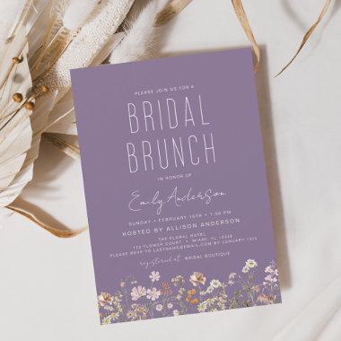 Purple Boho Wildflower Bridal Brunch Shower Invitations