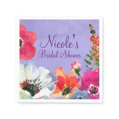 Purple Bold Painted Floral Pop Chic Bridal Shower Paper Napkins