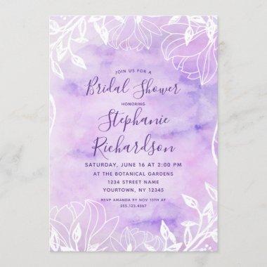 Purple Botanical Floral Bridal Shower Invitations