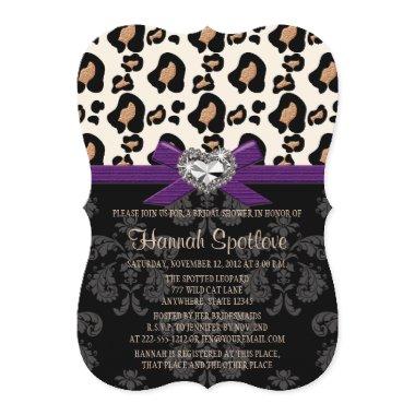 Purple Bow Leopard Print Bling Bridal Shower Invitations