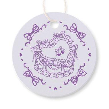 Purple Bow Retro Heart Coquette Cake Bachelorette Favor Tags