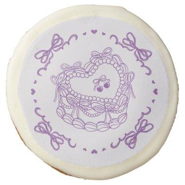 Purple Bow Retro Heart Coquette Cake Bachelorette Sugar Cookie