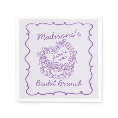 Purple Bow Retro Heart Coquette Cake Bridal Brunch Napkins