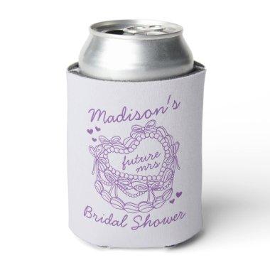 Purple Bow Retro Heart Coquette Cake  Can Cooler